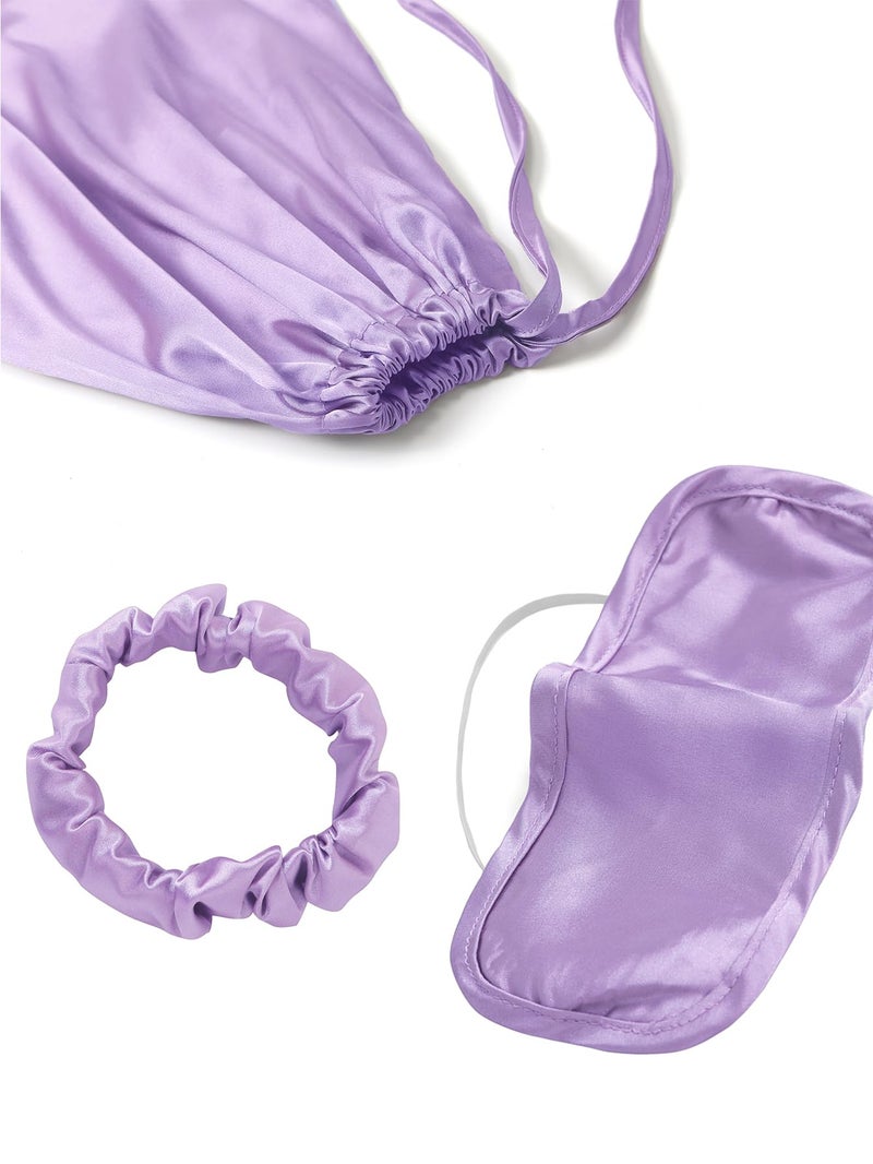 LYANER Women's Pajamas Set 7pcs Silk Satin Sleepwear Loungewear Cami Shirt Pj Set Purple Medium - Image 5